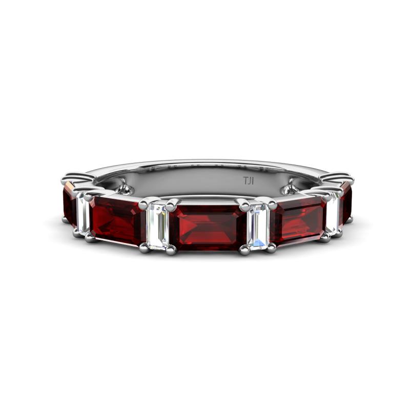 Elois 2.30 ctw Emerald shape Red Garnet and Baguette shape Lab Grown Diamond Wedding Band 