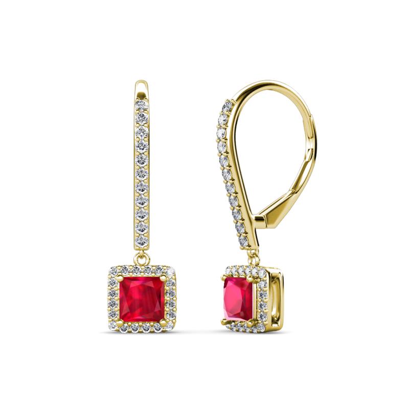 Freda Ruby and Diamond Halo Dangling Earrings 