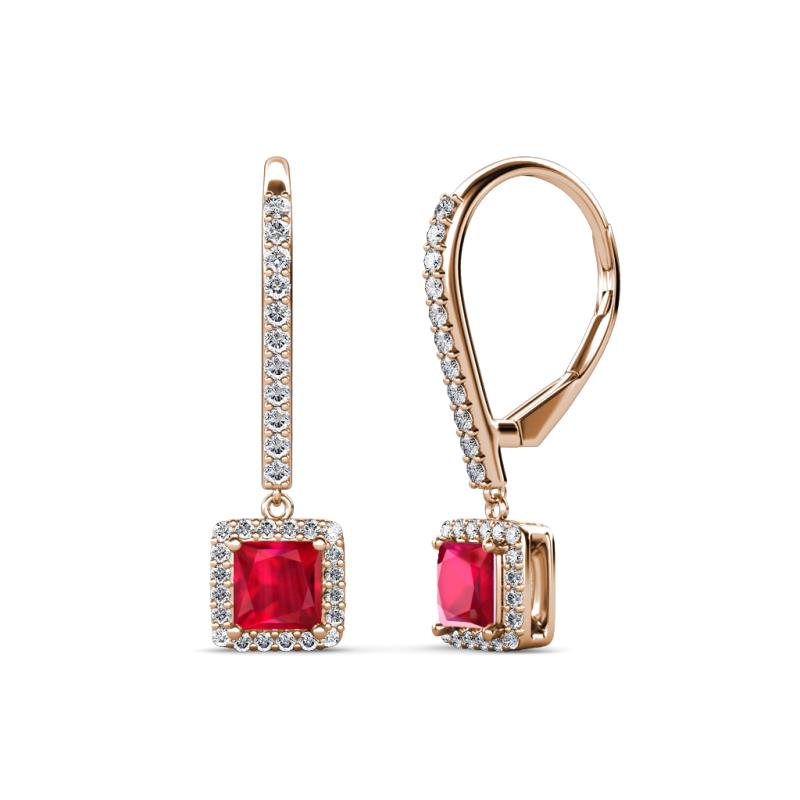 Freda Ruby and Diamond Halo Dangling Earrings 
