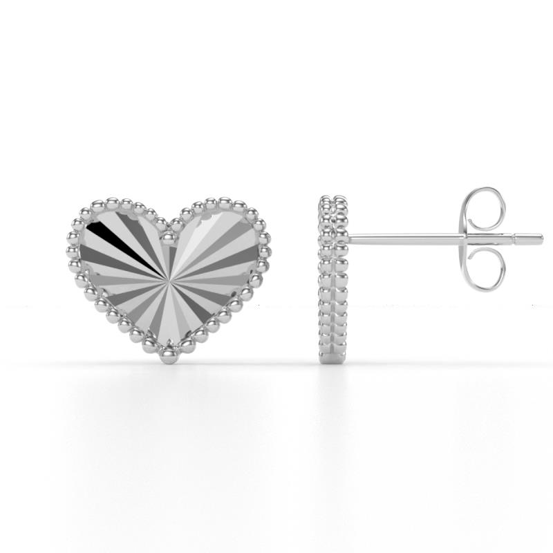 Zuna Fluted Milgrain Edges Women Heart Stud Earrings in 14K Solid Gold 
