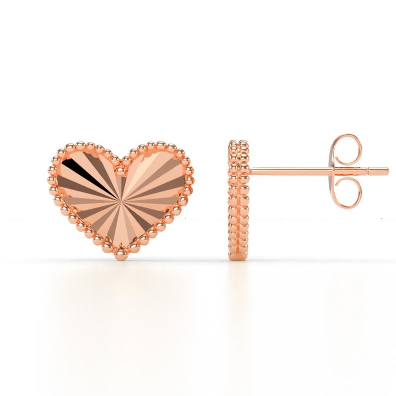 Zuna Fluted Milgrain Edges Women Heart Stud Earrings in 14K Solid Gold 