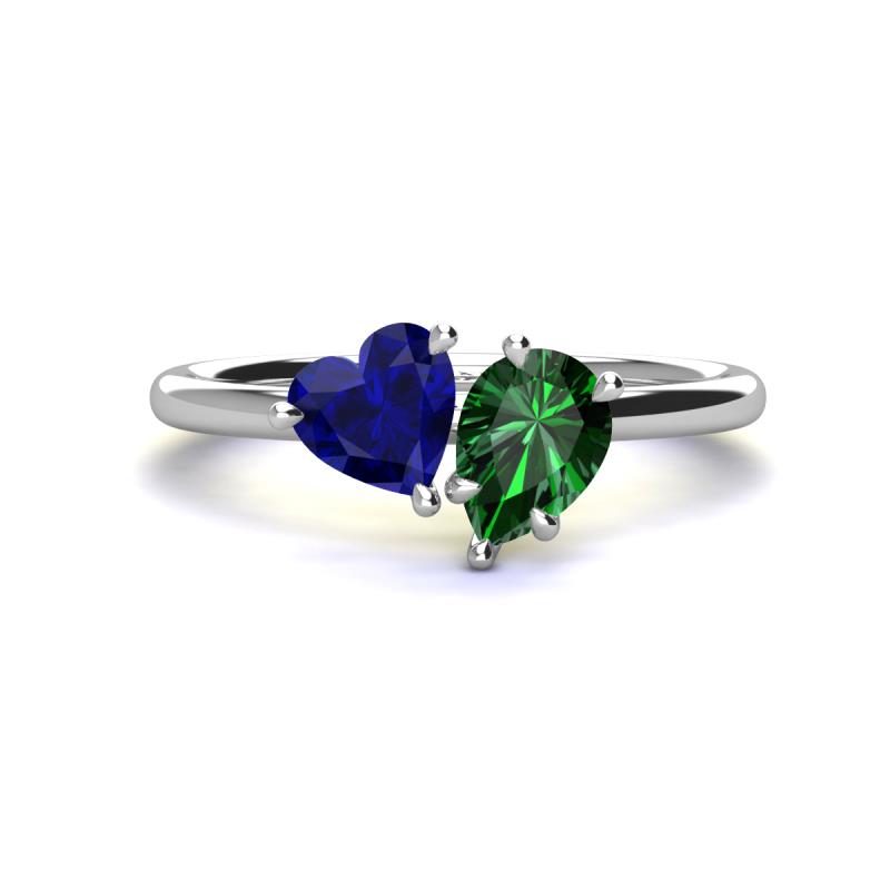 Sasha Heart & Pear Shape Created Blue Sapphire & Created Emerald 2 Stone Duo Ring 