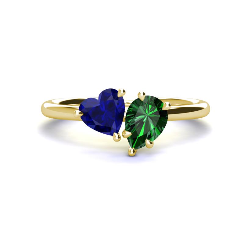 Sasha Heart & Pear Shape Created Blue Sapphire & Created Emerald 2 Stone Duo Ring 