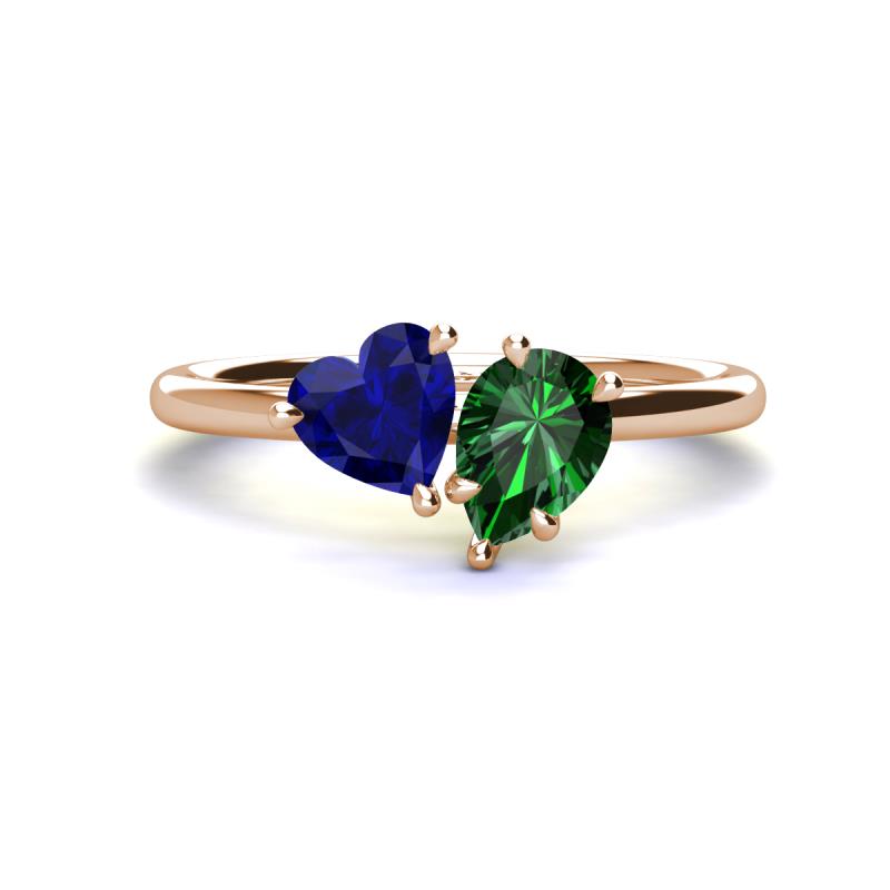 Sasha Heart & Pear Shape Created Blue Sapphire & Created Emerald 2 Stone Duo Ring 