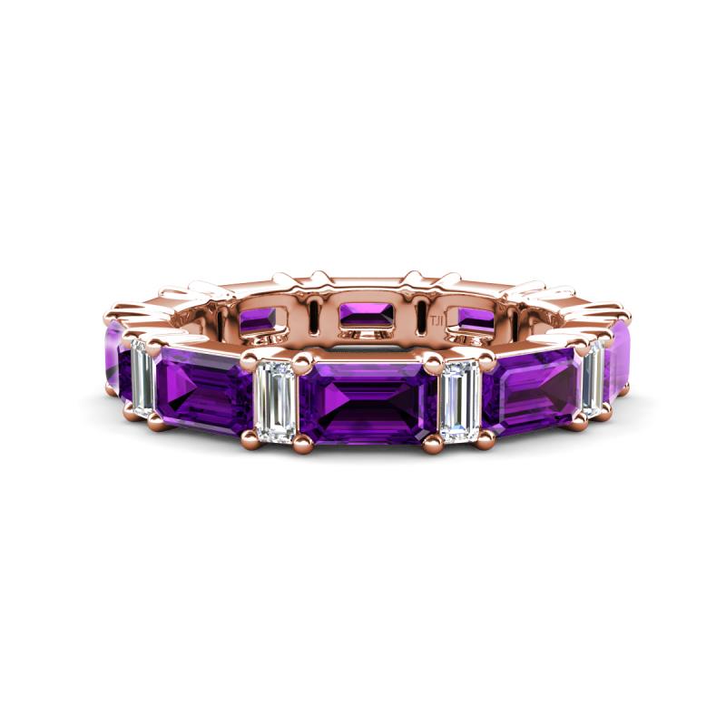 Eriss 3.20 ctw Emerald Shape Amethyst and Baguette Shape Lab Grown Diamond Women Eternity Band 