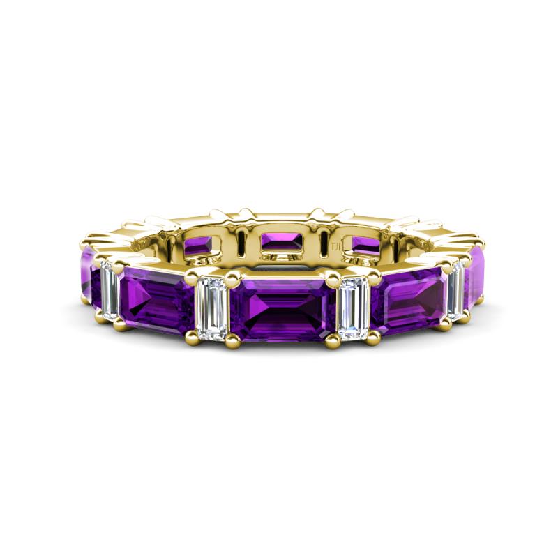 Eriss 3.20 ctw Emerald Shape Amethyst and Baguette Shape Lab Grown Diamond Women Eternity Band 