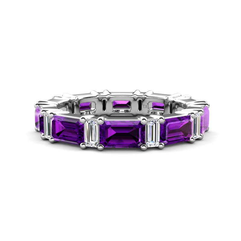 Eriss 3.20 ctw Emerald Shape Amethyst and Baguette Shape Lab Grown Diamond Women Eternity Band 