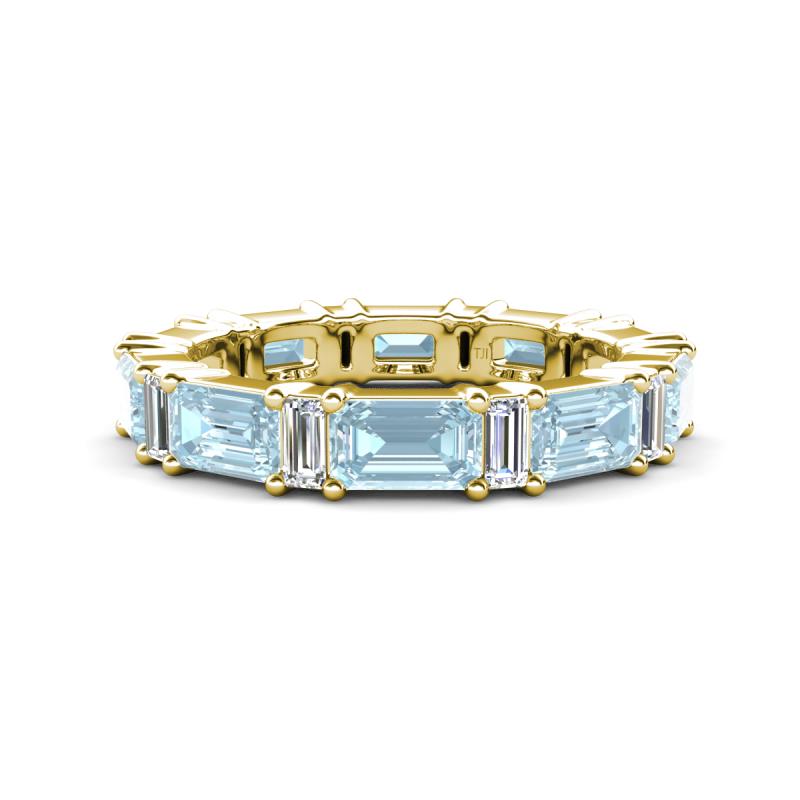 Eriss 3.00 ctw Emerald Shape Aquamarine and Baguette Shape Lab Grown Diamond Women Eternity Band 
