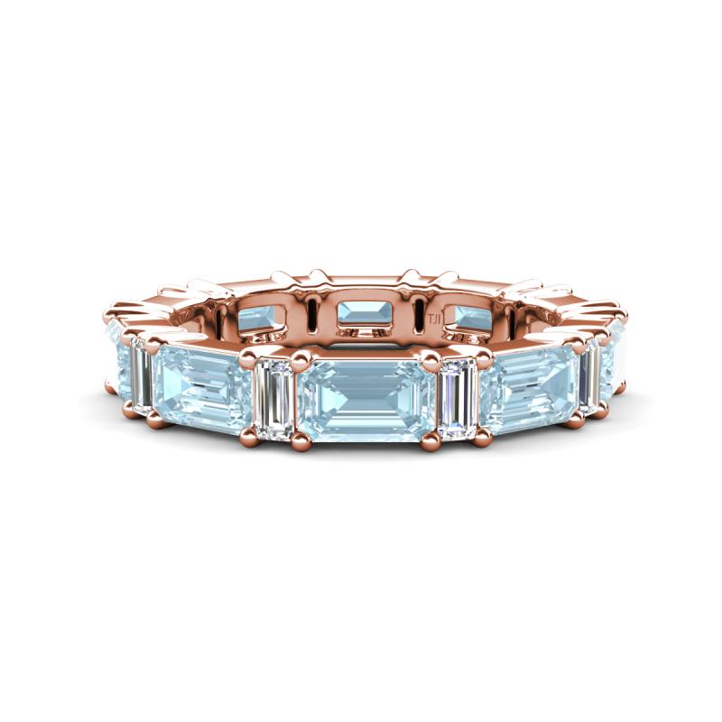 Eriss 3.00 ctw Emerald Shape Aquamarine and Baguette Shape Lab Grown Diamond Women Eternity Band 