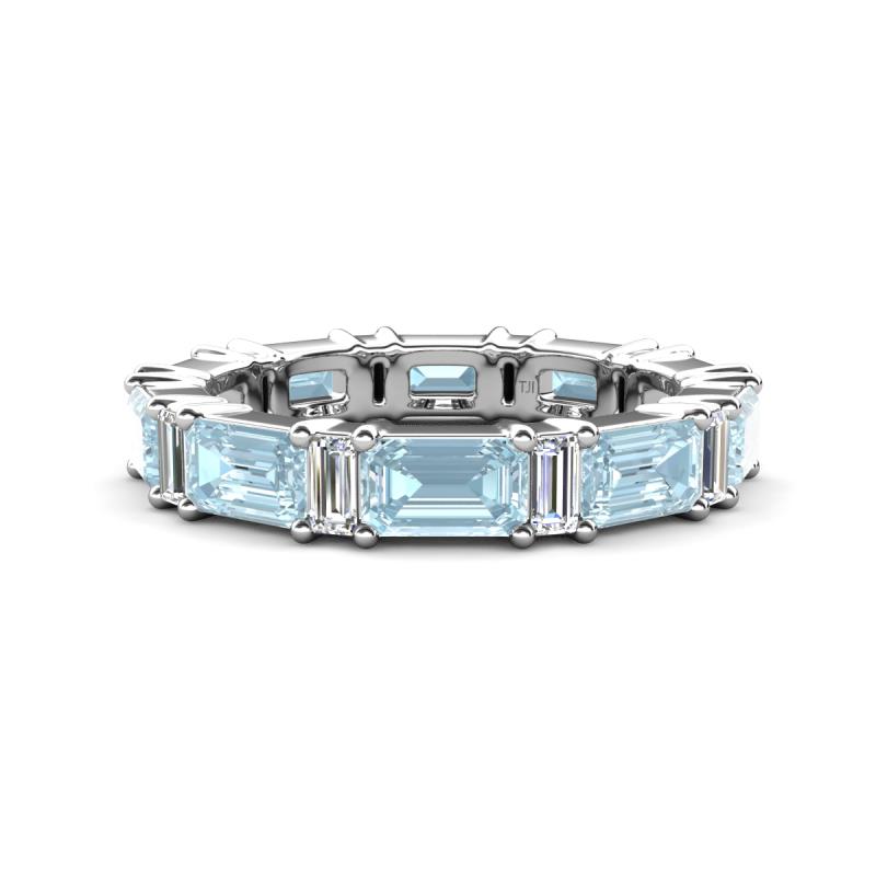 Eriss 3.00 ctw Emerald Shape Aquamarine and Baguette Shape Lab Grown Diamond Women Eternity Band 