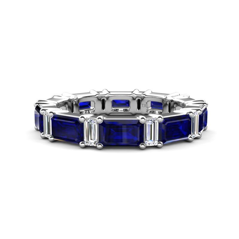 Eriss 3.50 ctw Emerald Shape Blue Sapphire and Baguette Shape Lab Grown Diamond Women Eternity Band 