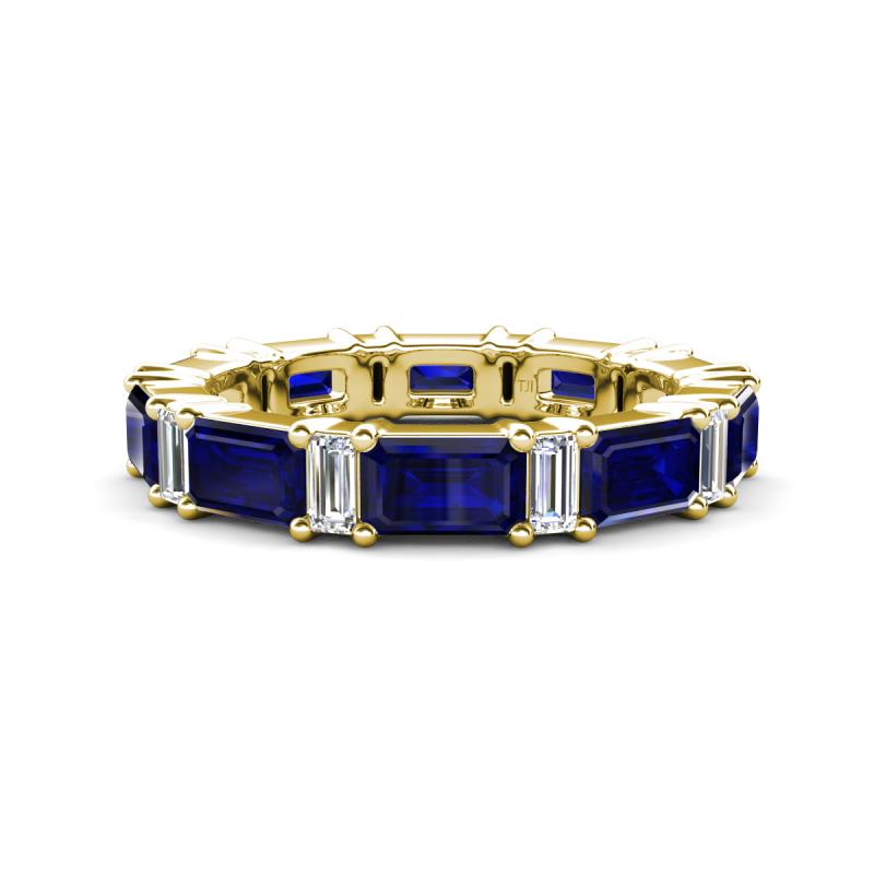 Eriss 3.50 ctw Emerald Shape Blue Sapphire and Baguette Shape Lab Grown Diamond Women Eternity Band 