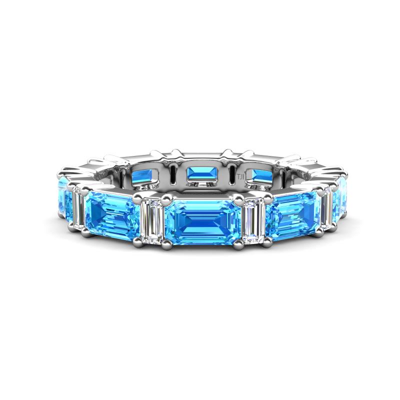 Eriss 4.20 ctw Emerald Shape Blue Topaz and Baguette Shape Lab Grown Diamond Women Eternity Band 