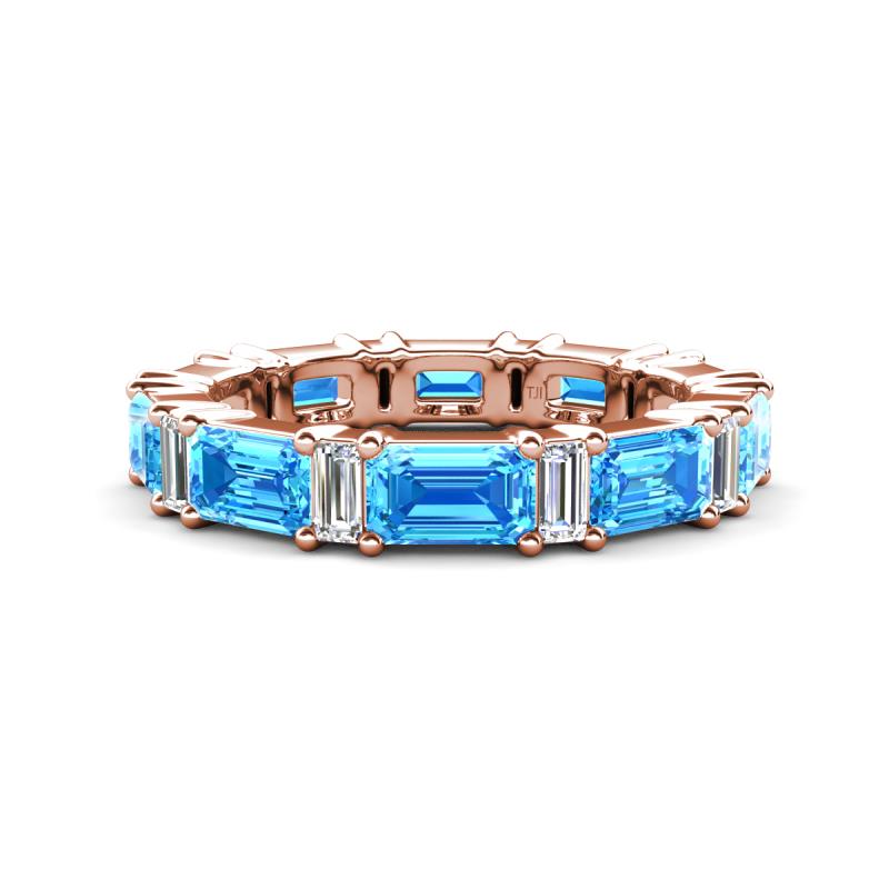 Eriss 4.20 ctw Emerald Shape Blue Topaz and Baguette Shape Lab Grown Diamond Women Eternity Band 