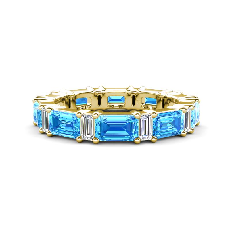 Eriss 4.20 ctw Emerald Shape Blue Topaz and Baguette Shape Lab Grown Diamond Women Eternity Band 