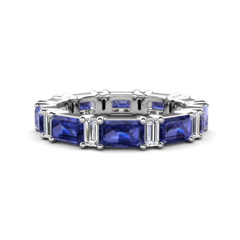 Eriss 3.00 ctw Emerald Shape Iolite and Baguette Shape Lab Grown Diamond Women Eternity Band 