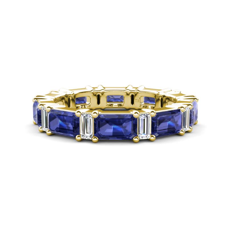 Eriss 3.00 ctw Emerald Shape Iolite and Baguette Shape Lab Grown Diamond Women Eternity Band 