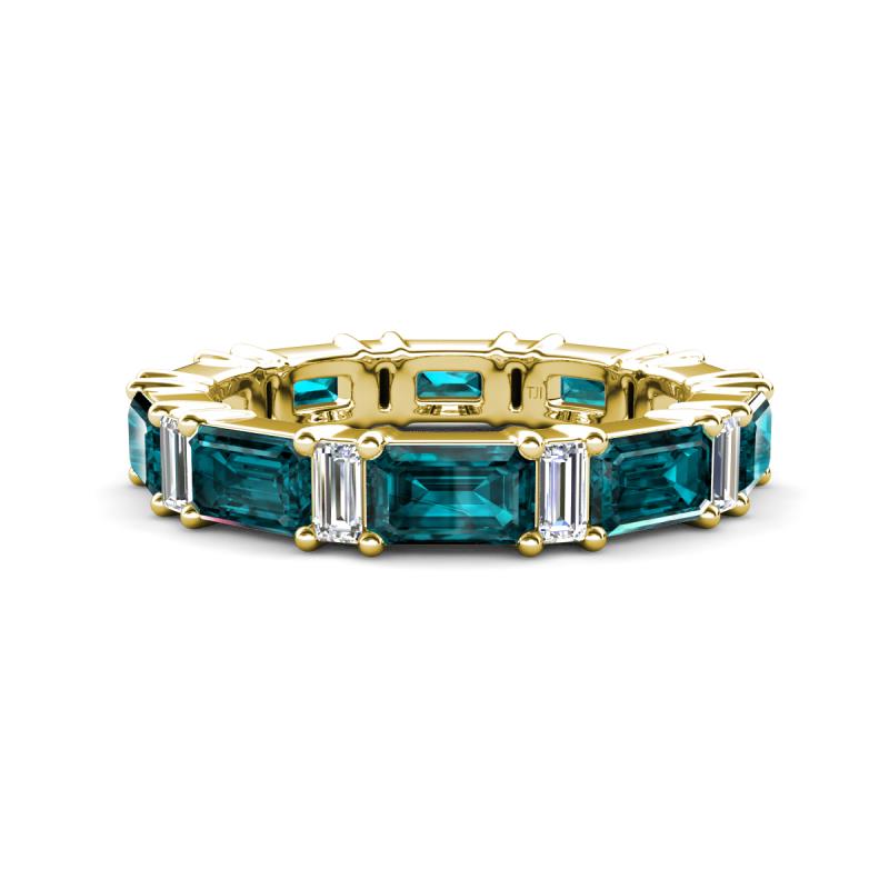 Eriss 4.20 ctw Emerald Shape London Blue Topaz and Baguette Shape Lab Grown Diamond Women Eternity Band 