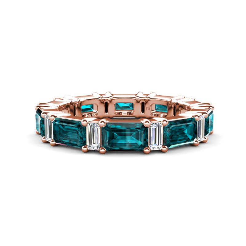 Eriss 4.20 ctw Emerald Shape London Blue Topaz and Baguette Shape Lab Grown Diamond Women Eternity Band 