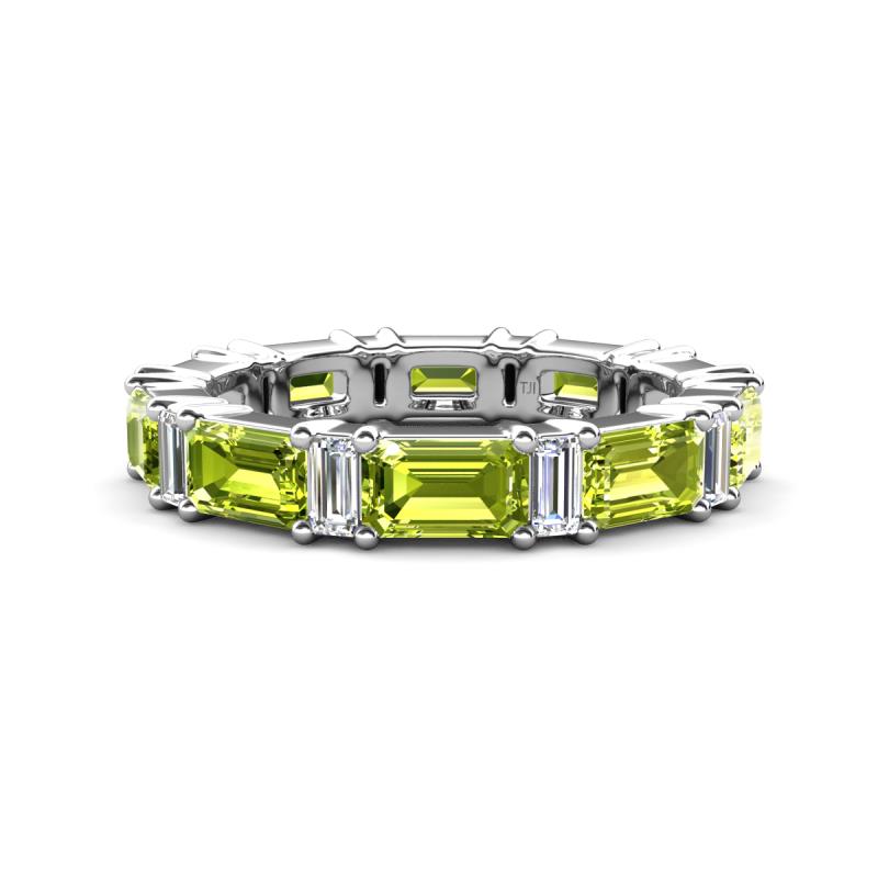 Eriss 4.00 ctw Emerald Shape Peridot and Baguette Shape Lab Grown Diamond Women Eternity Band 