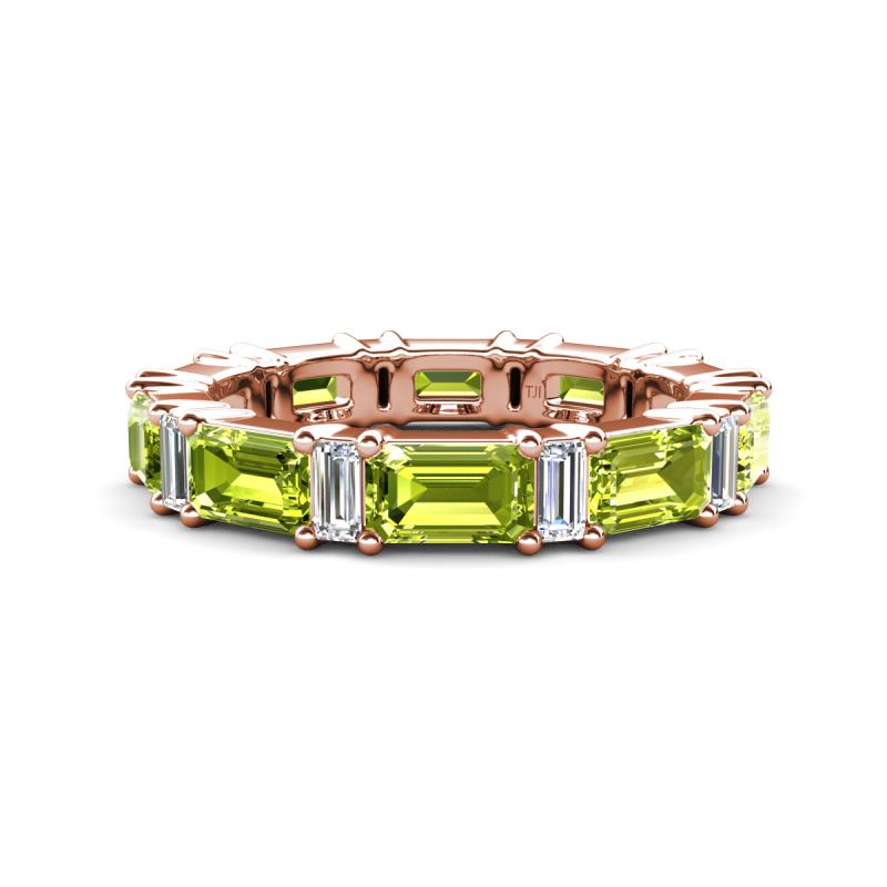 Eriss 4.00 ctw Emerald Shape Peridot and Baguette Shape Lab Grown Diamond Women Eternity Band 