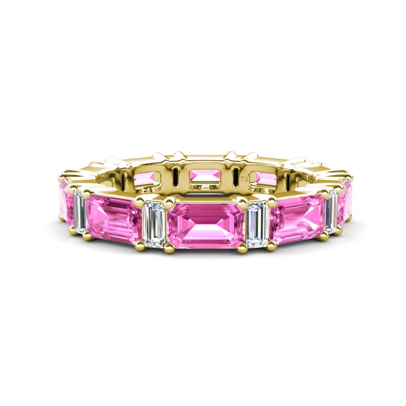 Eriss 3.50 ctw Emerald Shape Pink Sapphire and Baguette Shape Lab Grown Diamond Women Eternity Band 