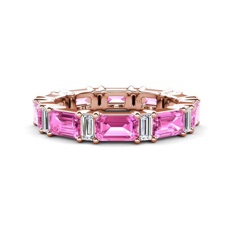 Eriss 3.50 ctw Emerald Shape Pink Sapphire and Baguette Shape Lab Grown Diamond Women Eternity Band 