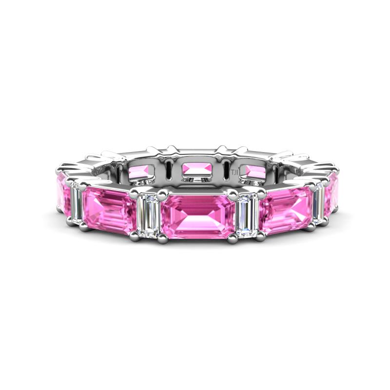 Eriss 3.50 ctw Emerald Shape Pink Sapphire and Baguette Shape Lab Grown Diamond Women Eternity Band 