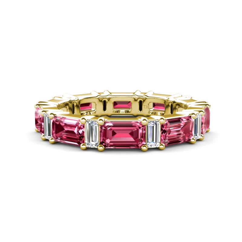 Eriss 4.00 ctw Emerald Shape Pink Tourmaline and Baguette Shape Lab Grown Diamond Women Eternity Band 