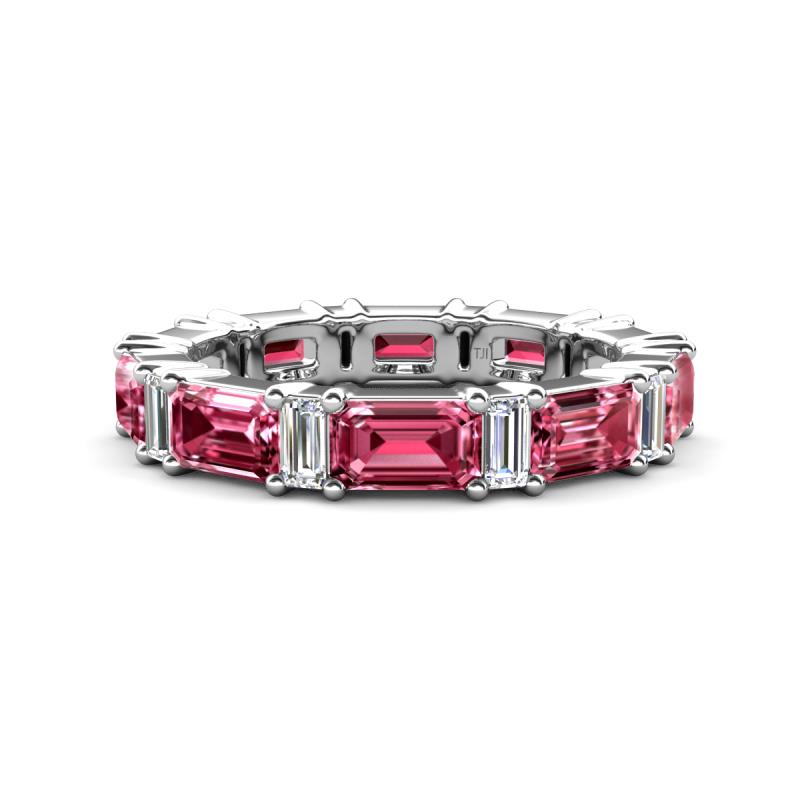 Eriss 4.00 ctw Emerald Shape Pink Tourmaline and Baguette Shape Lab Grown Diamond Women Eternity Band 