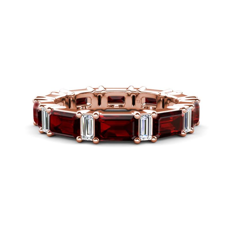 Eriss 4.50 ctw Emerald Shape Red Garnet and Baguette Shape Lab Grown Diamond Women Eternity Band 