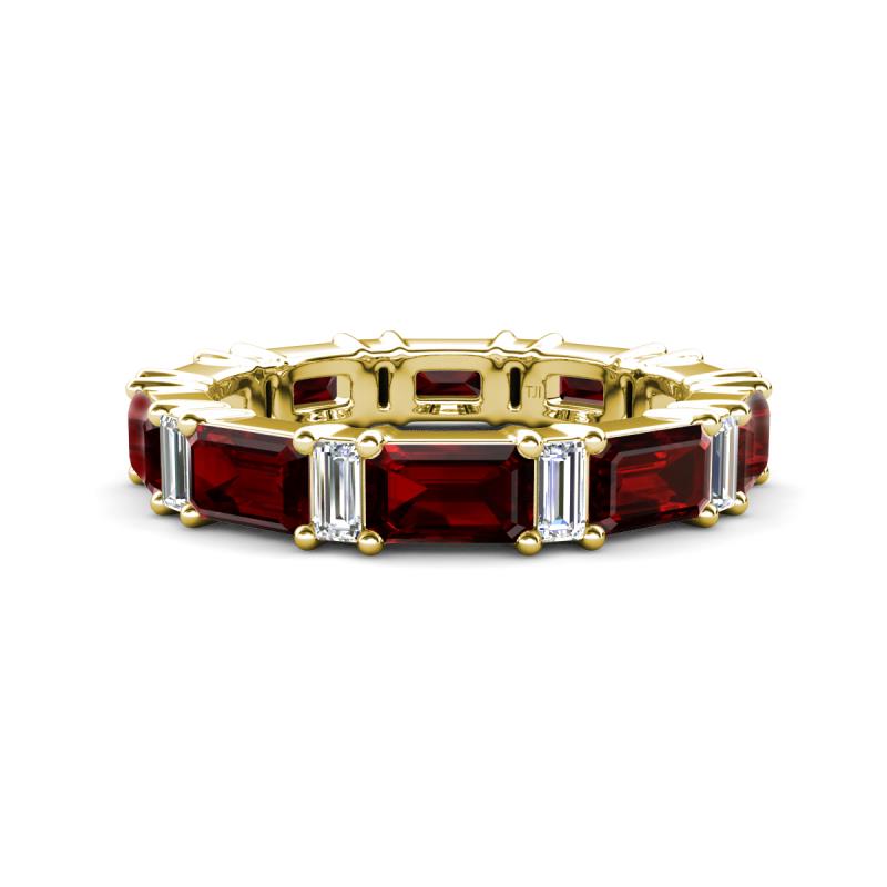Eriss 4.50 ctw Emerald Shape Red Garnet and Baguette Shape Lab Grown Diamond Women Eternity Band 