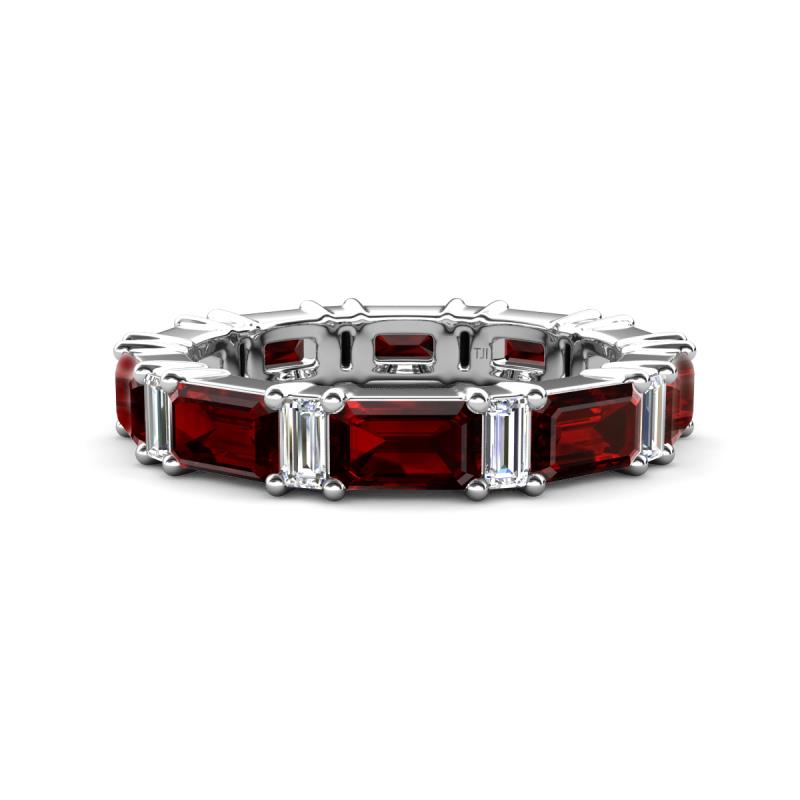 Eriss 4.50 ctw Emerald Shape Red Garnet and Baguette Shape Lab Grown Diamond Women Eternity Band 