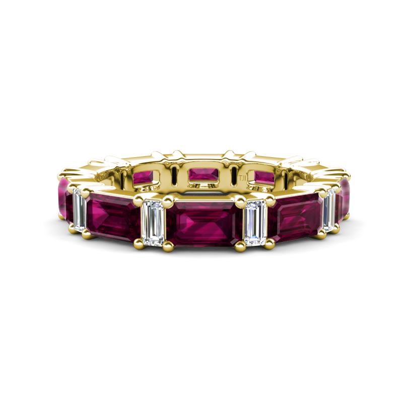 Eriss 4.50 ctw Emerald Shape Rhodolite Garnet and Baguette Shape Lab Grown Diamond Women Eternity Band 