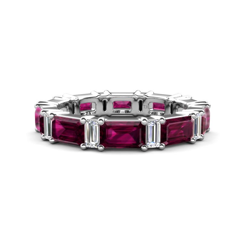 Eriss 4.50 ctw Emerald Shape Rhodolite Garnet and Baguette Shape Lab Grown Diamond Women Eternity Band 