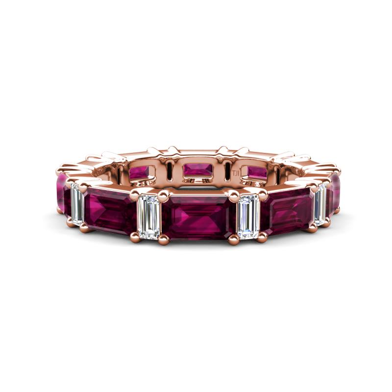 Eriss 4.50 ctw Emerald Shape Rhodolite Garnet and Baguette Shape Lab Grown Diamond Women Eternity Band 