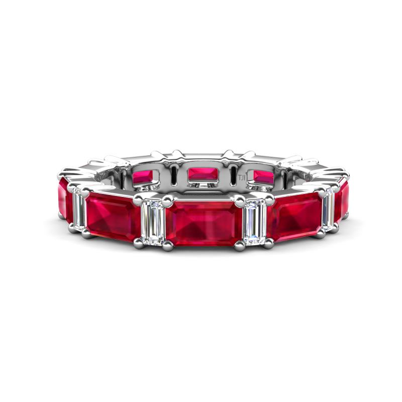 Eriss 3.50 ctw Emerald Shape Ruby and Baguette Shape Lab Grown Diamond Women Eternity Band 