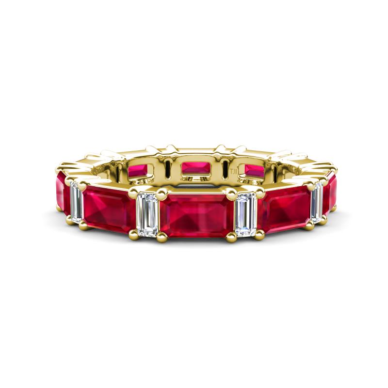 Eriss 3.50 ctw Emerald Shape Ruby and Baguette Shape Lab Grown Diamond Women Eternity Band 