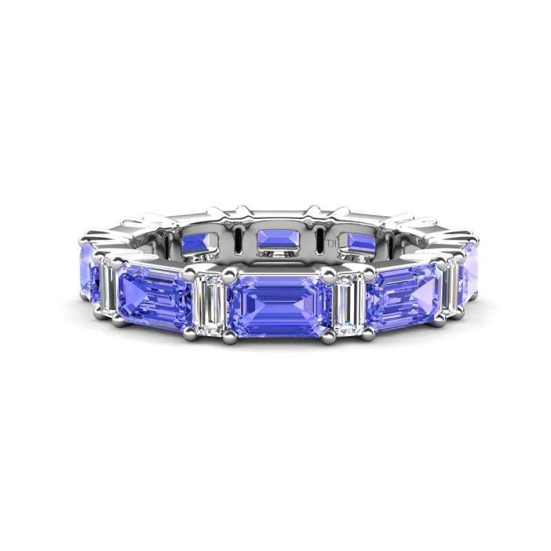 Eriss 3.20 ctw Emerald Shape Tanzanite and Baguette Shape Lab Grown Diamond Women Eternity Band 