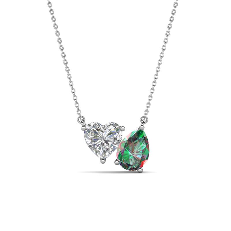 Zuri 1.71 ctw Heart Shape IGI Cert. Lab Grown Diamond with Pear Shape Created Alexandrite Toi Et Moi Women Pendant Necklace 