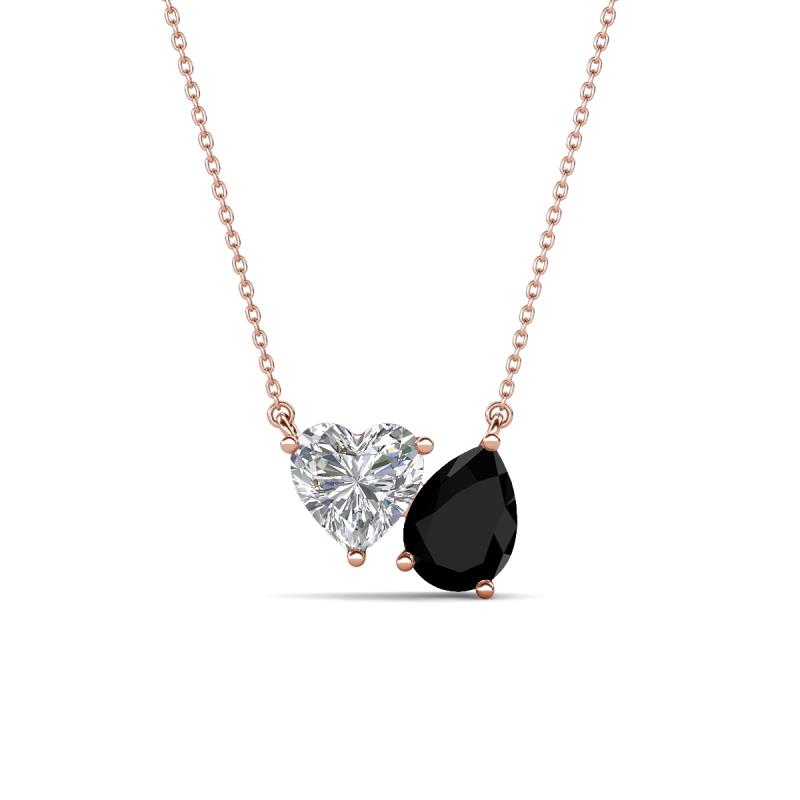 Zuri 1.55 ctw Heart Shape IGI Cert. Lab Grown Diamond with Pear Shape Black Onyx Toi Et Moi Women Pendant Necklace 