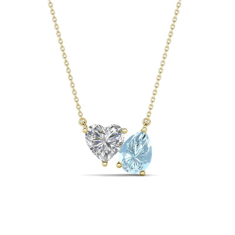 Zuri 1.45 ctw Heart Shape IGI Cert. Lab Grown Diamond with Pear Shape Aquamarine Toi Et Moi Women Pendant Necklace 