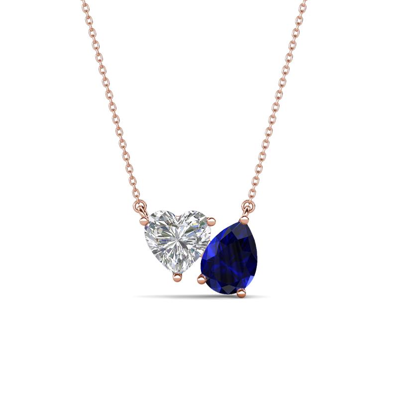 Zuri 1.75 ctw Heart Shape IGI Cert. Lab Grown Diamond with Pear Shape Created Blue Sapphire Toi Et Moi Women Pendant Necklace 