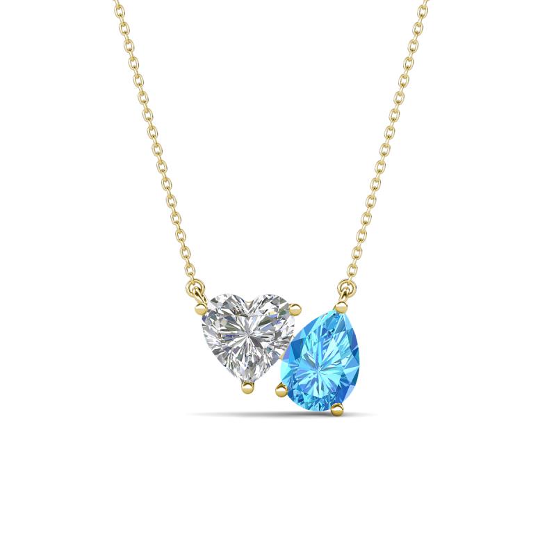 Zuri 1.70 ctw Heart Shape IGI Cert. Lab Grown Diamond with Pear Shape Blue Topaz Toi Et Moi Women Pendant Necklace 