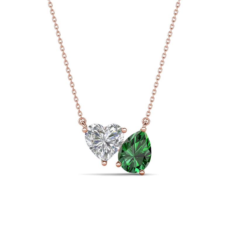 Zuri 1.65 ctw Heart Shape IGI Cert. Lab Grown Diamond with Pear Shape Created Emerald Toi Et Moi Women Pendant Necklace 