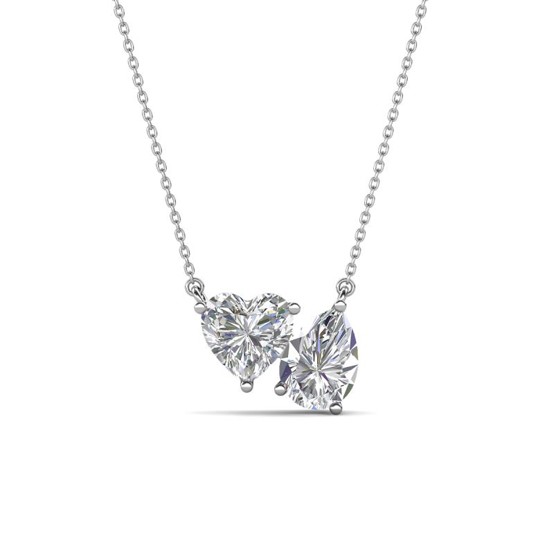 Zuri 1.70 ctw Heart Shape IGI Cert. Lab Grown Diamond with Pear Shape Moissanite Toi Et Moi Women Pendant Necklace 