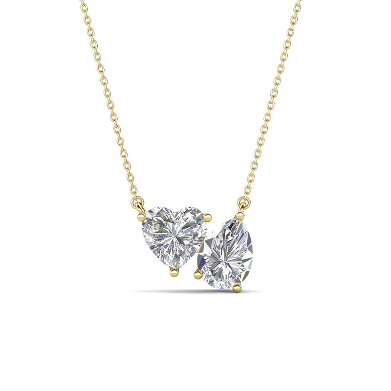 Zuri 1.70 ctw Heart Shape IGI Cert. Lab Grown Diamond with Pear Shape Moissanite Toi Et Moi Women Pendant Necklace 