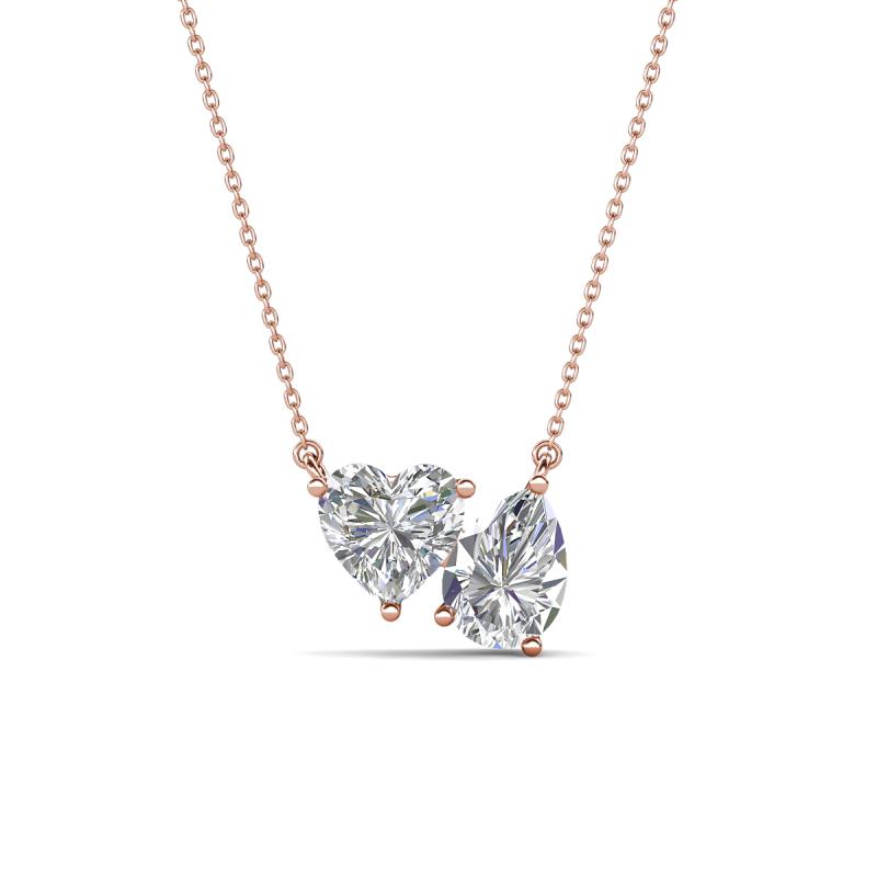 Zuri 1.70 ctw Heart Shape IGI Cert. Lab Grown Diamond with Pear Shape Moissanite Toi Et Moi Women Pendant Necklace 