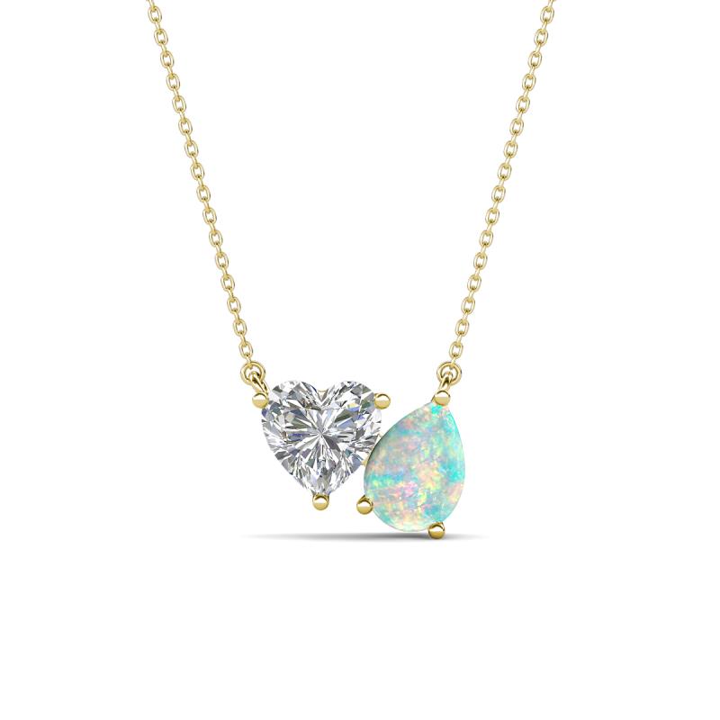 Zuri 1.20 ctw Heart Shape IGI Cert. Lab Grown Diamond with Pear Shape Opal Toi Et Moi Women Pendant Necklace 