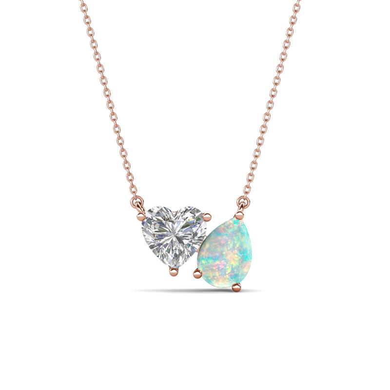 Zuri 1.20 ctw Heart Shape IGI Cert. Lab Grown Diamond with Pear Shape Opal Toi Et Moi Women Pendant Necklace 
